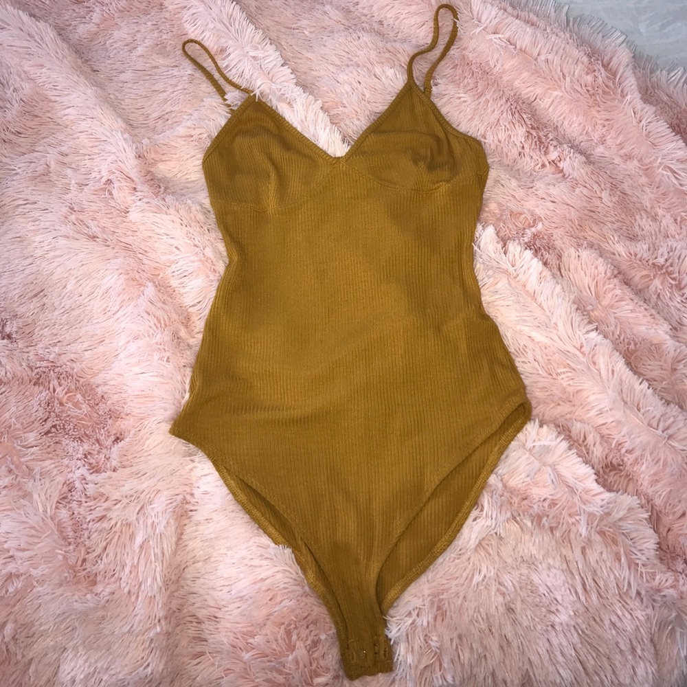 Forever 21 Mustard Ribbed Body Suit